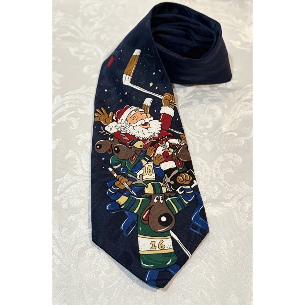 HO HO HO US MADE SANTA REINDEER MAROON Christmas Silk Necktie Tie